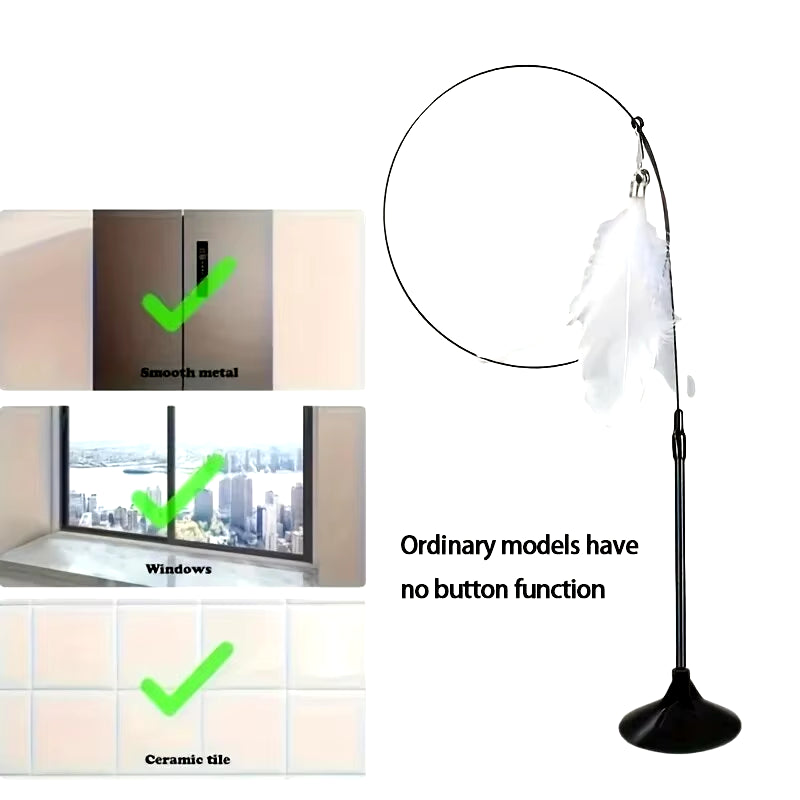 Interactive Cat Teaser Toy with Bell and Feather Wand - Extended Suction Cup Pole for Engaging Playtime Experiences