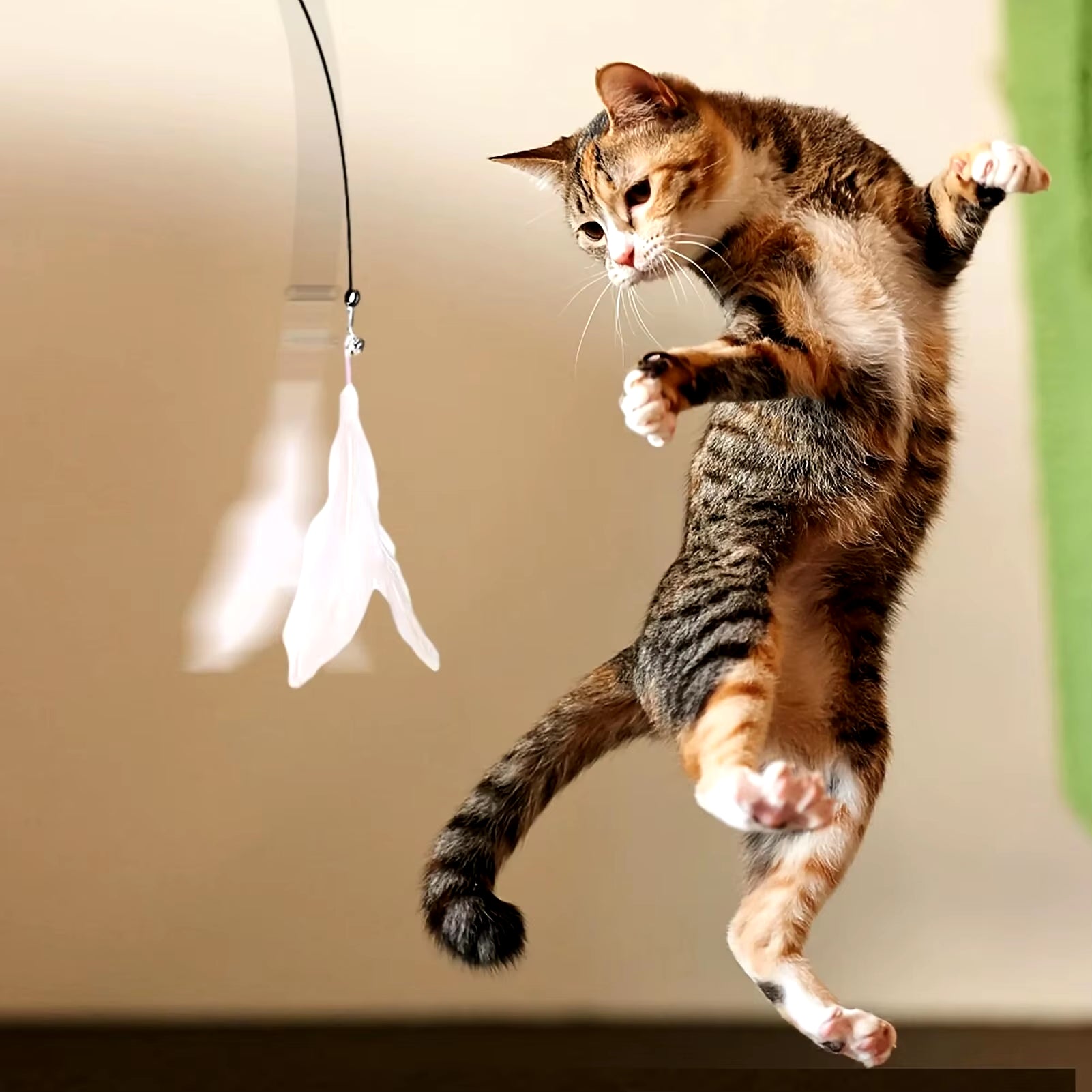 Interactive Cat Teaser Toy with Bell and Feather Wand - Extended Suction Cup Pole for Engaging Playtime Experiences